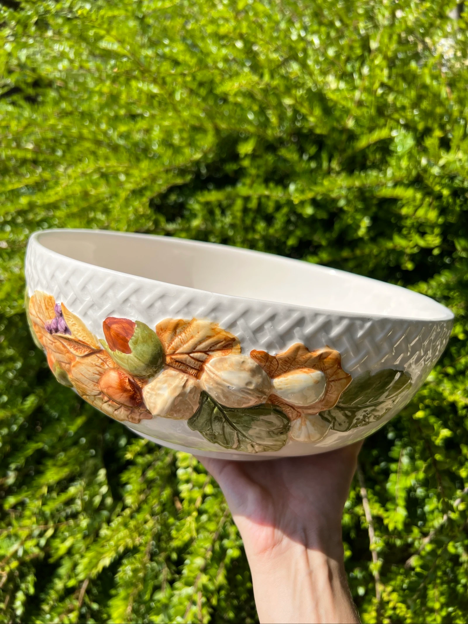 🍂 Saladier céramique vintage automne 🍂 noix noisettes feuilles déco rustique 28,5 cm